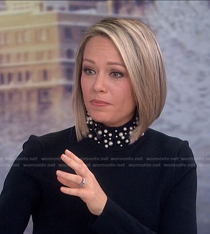 WornOnTV: Dylan's black pearl embellished sweater on Today | Dylan Dreyer | Clothes and Wardrobe TV