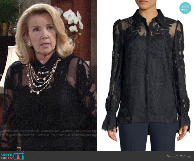 Elie Tahari Stargazer Jayda Blouse worn by Nikki Reed Newman (Melody Thomas-Scott) on The Young and the Restless