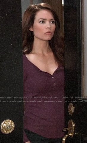 Elizabeth’s purple henley tee on General Hospital