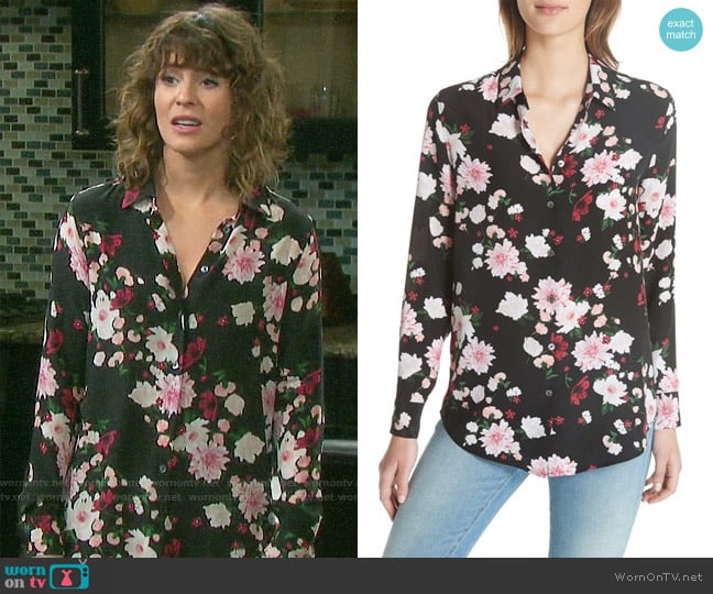 Equipment Floral Essential Silk  Shirt worn by Sarah Horton (Linsey Godfrey) on Days of our Lives