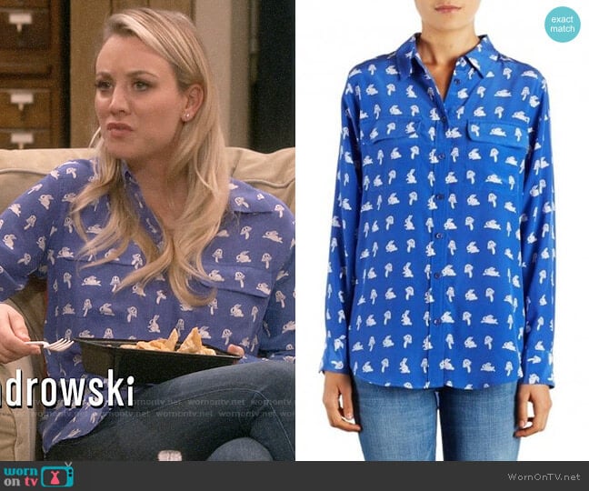 Equipment Nautical Blue Bunny Print Signature Shirt worn by Penny Hofstadter (Kaley Cuoco) on The Big Bang Theory