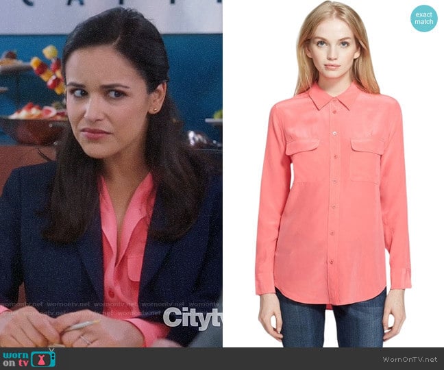 Equipment Watermelon Slim Signature Silk Shirt worn by Amy Santiago (Melissa Fumero) on Brooklyn Nine-Nine