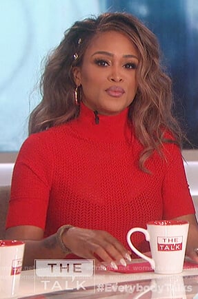 Eve’s red short sleeve knit sweater on The Talk