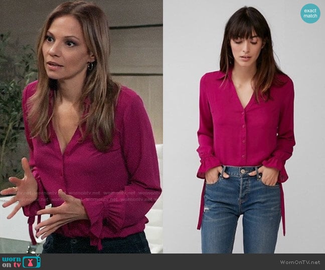 Express Slim Fit No Pocket Cinched Cuff Portofino Shirt worn by Kim Nero (Tamara Braun) on General Hospital