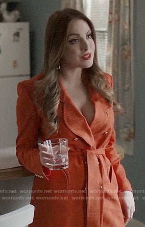 Fallon's orange double-breasted blazer dress on Dynasty