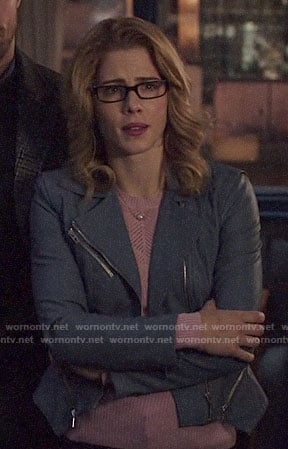 Felicity's blue moto jacket on Arrow