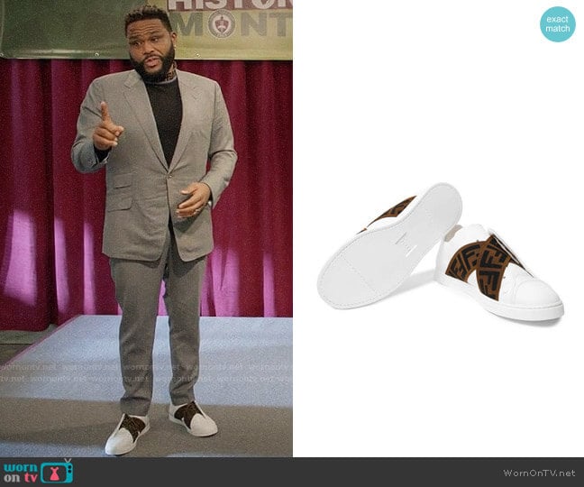 Fendi Reloaded Logo-Trimmed Slip-On Sneakers worn by Andre Johnson (Anthony Anderson) on Black-ish