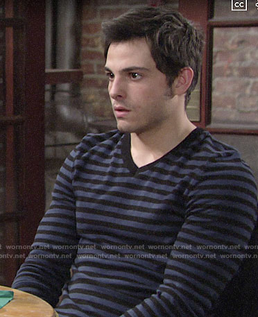 Fen’s blue striped v-neck sweater on The Young and the Restless