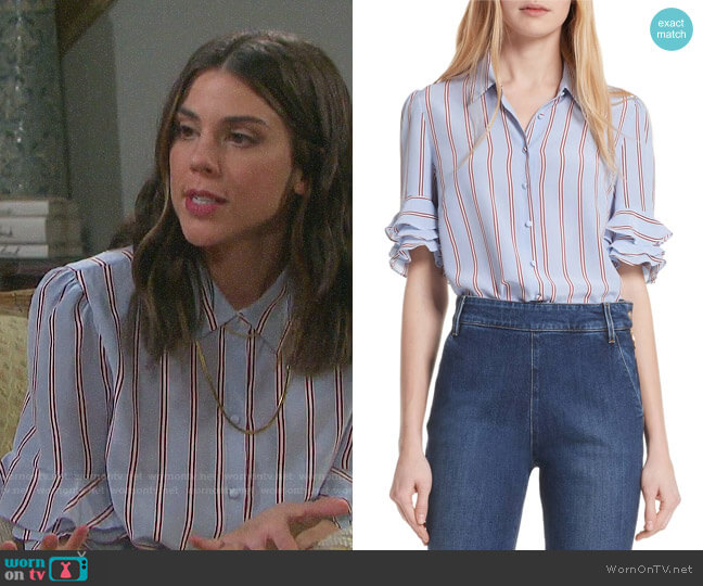 Frame Ruffle Sleeve Silk Blouse worn by Abigail Deveraux (Kate Mansi) on Days of our Lives