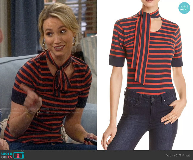 Frame Scarf Tie-Neck Striped Tee worn by Mandy Baxter (Molly McCook) on Last Man Standing