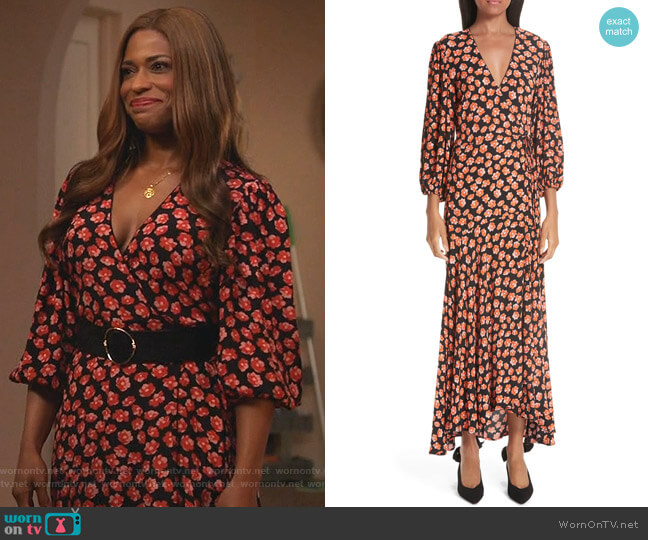 Print Crepe Dress by Ganni worn by Poppy (Kimrie Lewis) on Single Parents