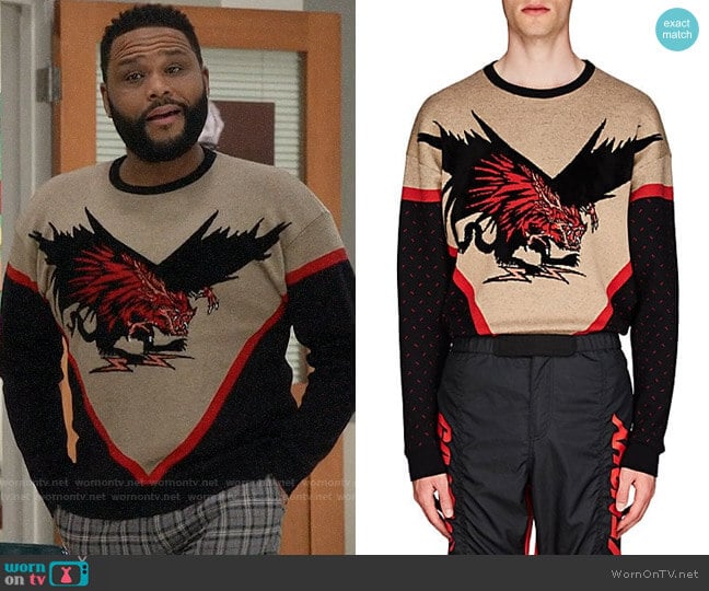 Givenchy Dragon-Motif Wool-Blend Sweater worn by Andre Johnson (Anthony Anderson) on Black-ish