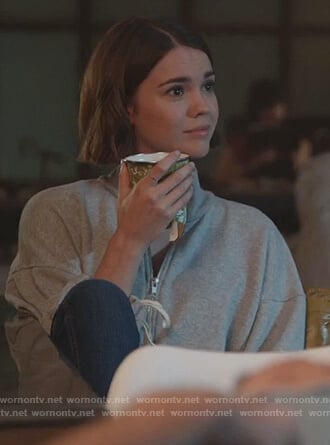 Callie's gray tie cuff sweater on Good Trouble