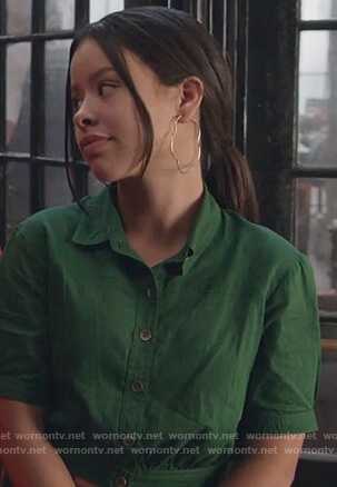 Mariana’s green cropped button front shirt on Good Trouble