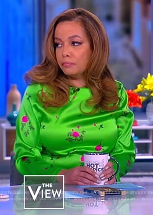 Sunny’s green floral satin dress on The View