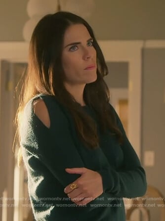 Laurel's green shoulder cutout sweater on How to Get Away with Murder