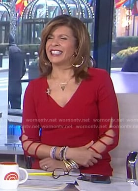 Hoda’s red cutout sleeve dress on Today