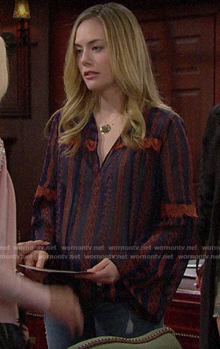 WornOnTV: Hope's navy embroidered blouse on The Bold and the Beautiful |  Annika Noelle | Clothes and Wardrobe from TV