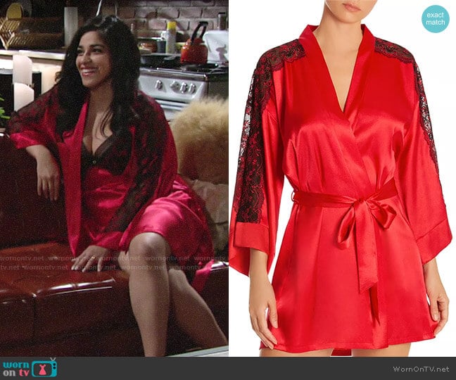 In Bloom by Jonquil Lace-Inset Satin Wrap Robe worn by Mia Rosales (Noemi Gonzalez) on The Young and the Restless