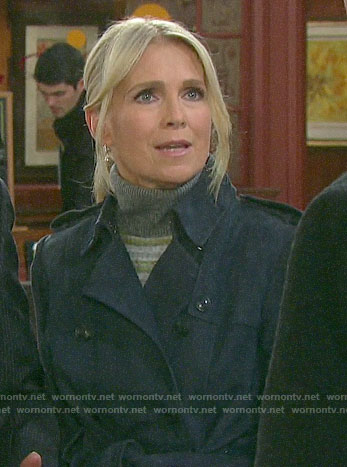 Jennifer’s blue suede trench coat on Days of our Lives