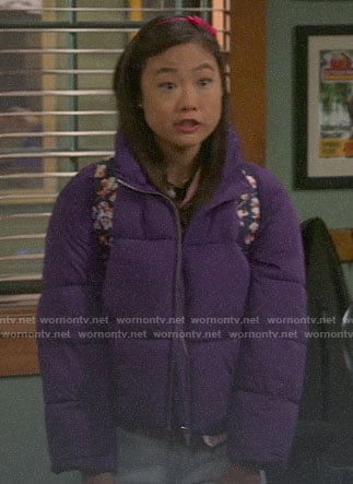 Jen’s purple puffer jacket on Last Man Standing