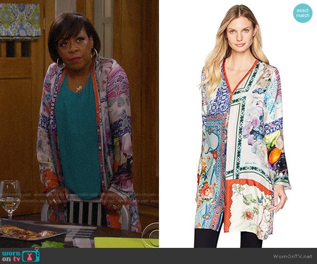 Johnny Was Bioria Cardigan worn by Tina Butler (Tichina Arnold) on The Neighborhood