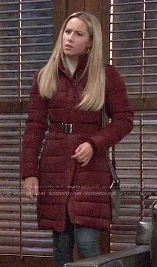 Josslyn’s red belted puffer coat on General Hospital