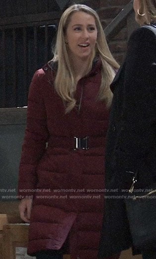 Josslyn’s red belted puffer coat on General Hospital