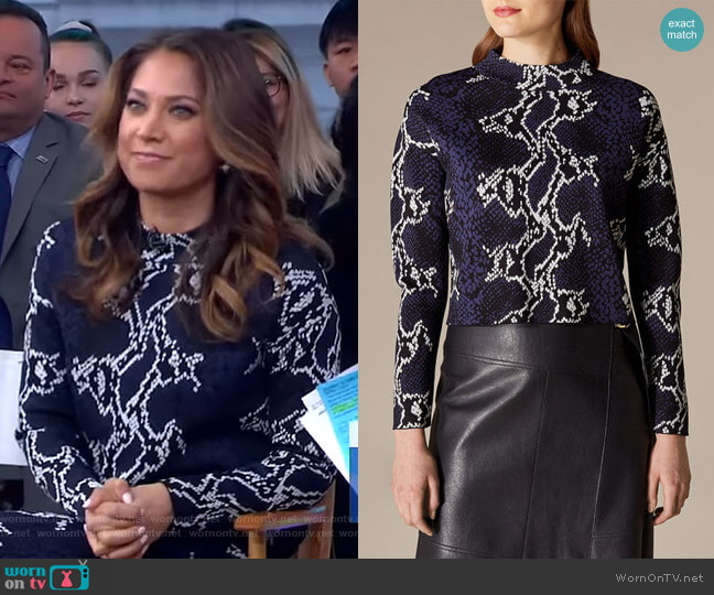 Snakeskin Cropped Jumper by Karen Millen worn by Ginger Zee on Good Morning America