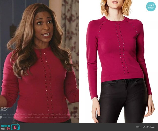 Studded Sweater by Karen Millen worn by Poppy (Kimrie Lewis) on Single Parents