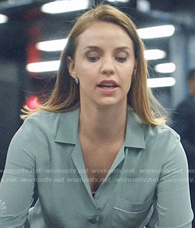 Kate’s green silk shirt on The Enemy Within