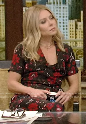 Kelly's floral wrap midi dress on Live with Kelly and Ryan