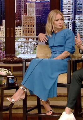 Kelly’s blue belted dress on Live with Kelly and Ryan