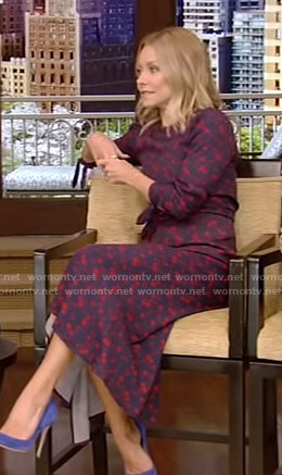 Kelly’s navy floral slit midi dress on Live with Kelly and Ryan