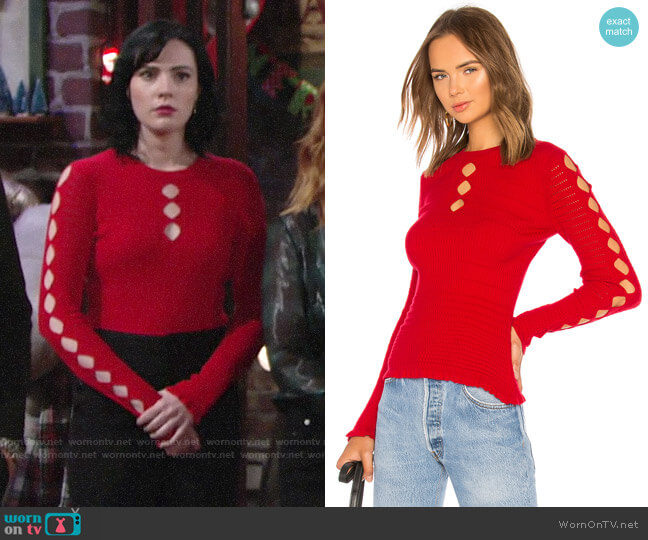 Kenzo Fitted Lacehole Sweater worn by Tessa Porter (Cait Fairbanks) on The Young & the Restless