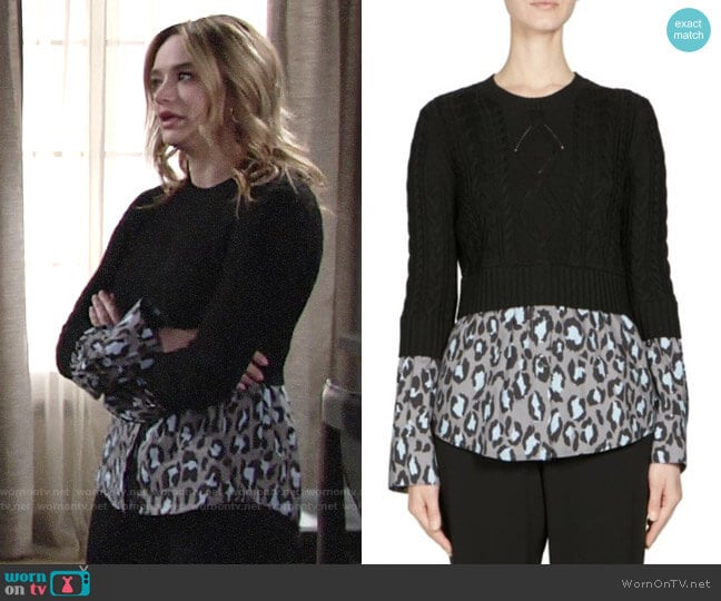 Kenzo Mixed Leopard Poplin Sweater worn by Summer Newman (Hunter King) on The Young and the Restless