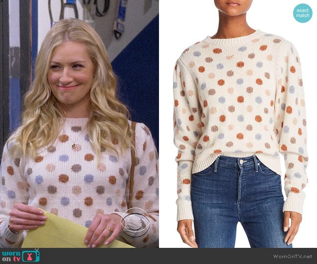 La Vie Rebecca Taylor Jacquard Dot Sweater worn by Gemma (Beth Behrs) on The Neighborhood