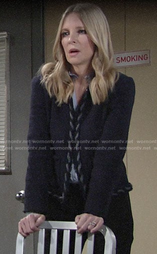 Christine’s navy tweed jacket on The Young and the Restless