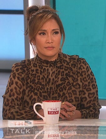 Carrie’s leopard print ruffle blouse on The Talk