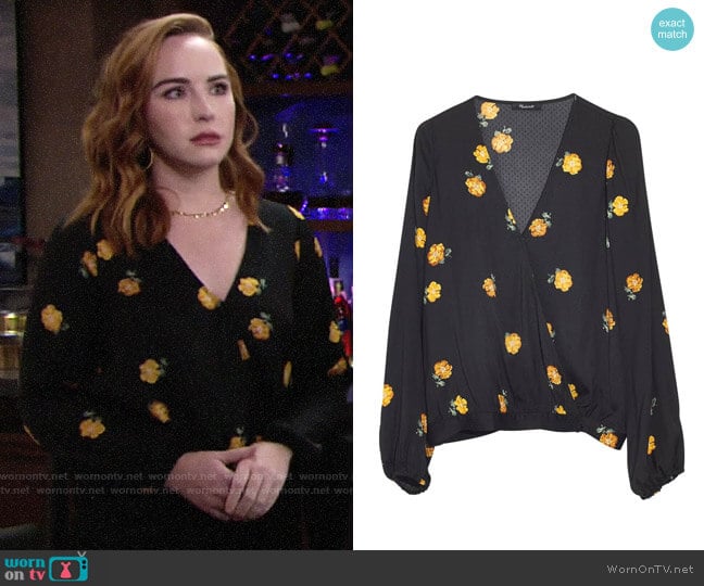 Madewell Bubble Sleeve Wrap Top worn by Mariah Copeland (Camryn Grimes) on The Young and the Restless