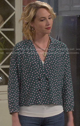 Mandy's double-breasted polka dot top on Last Man Standing
