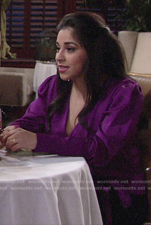 Mia's purple puff-sleeve blouse on The Young and the Restless