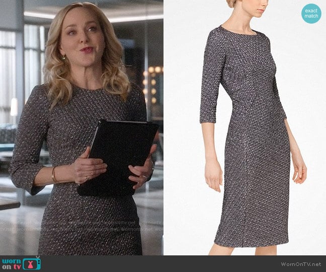 Michael Kors Houndstooth Stretch Metallic Jacquard Sheath Dress worn by Marissa Morgan (Geneva Carr) on Bull