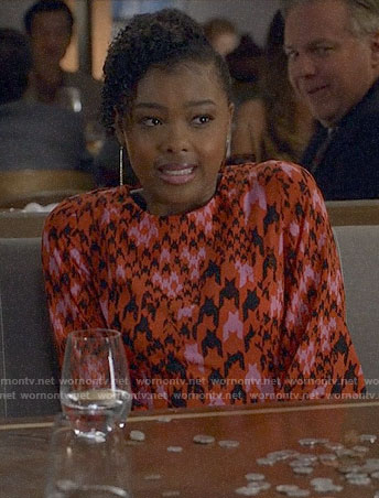 Niecy’s red houndstooth dress on Black-ish