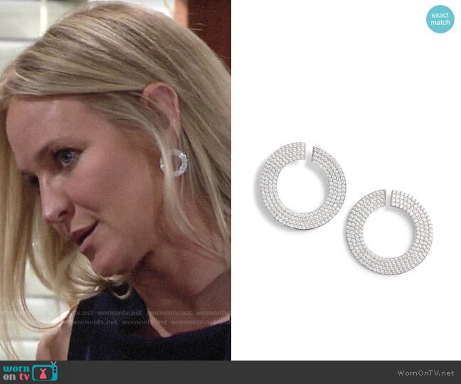 Nordstrom Pavé Spheres Flat Curl Hoop Earrings worn by Sharon Newman (Sharon Case) on The Young and the Restless