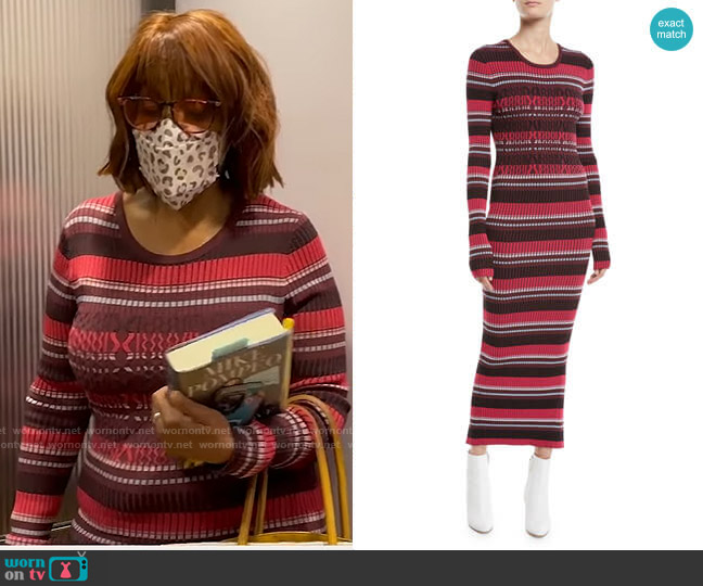 Opening Ceremony Striped Rib-Knit Long-Sleeve Midi Dress worn by Gayle King on CBS Mornings