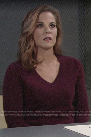 Phyllis's burgundy v-neck sweater on The Young and the Restless