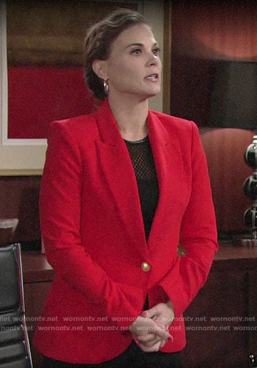 Phyllis's red blazer and two-tone hoop earrings on The Young and the Restless