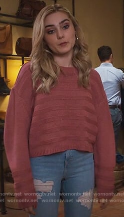 Taylor's pink striped sweater on American Housewife