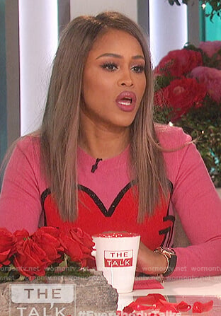 Eve’s pink metallic heart print sweater on The Talk